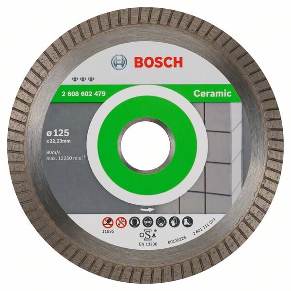 Bosch Diamanttrennscheibe Best for Ceramic Extra-Clean Turbo, 125 x 22,23 x 1,4 x 7 mm