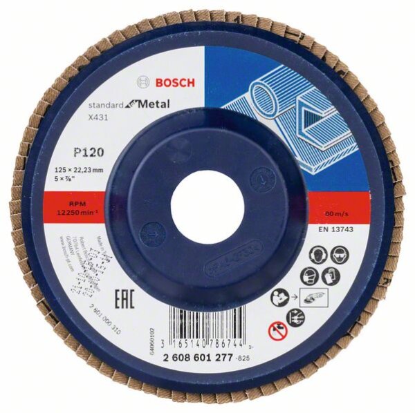 Bosch Fächerschleifscheibe X431 Standard for Metal, gerade, 125 mm, 120, Kunststoff