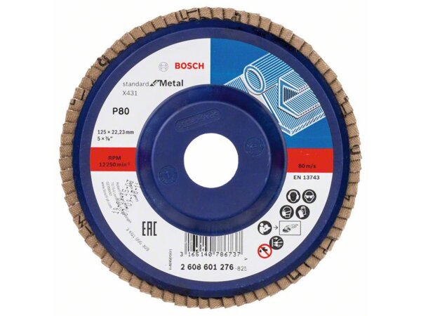 Bosch Fächerschleifscheibe X431 Standard for Metal, gerade, 125 mm, 80, Kunststoff