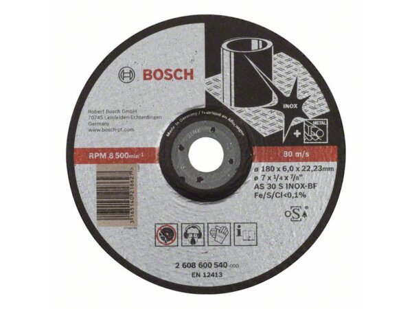 Bosch Schruppscheibe gekröpft Expert for Inox AS 30 S INOX BF, 180 mm, 22,23 mm, 6 mm