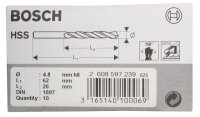 Bosch Karosseriebohrer HSS-R, DIN 1897, 4,8 x 26 x 62 mm, 10er-Pack