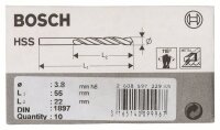 Bosch Karosseriebohrer HSS-R, DIN 1897, 3,8 x 22 x 55 mm, 10er-Pack