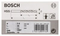 Bosch Karosseriebohrer HSS-R, DIN 1897, 2 x 12 x 38 mm, 10er-Pack