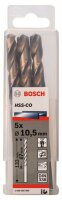 Bosch Metallbohrer HSS-Co, DIN 338, 10,5 x 87 x 133 mm, 5er-Pack