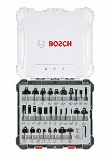 Bosch 30-teiliges Fräser-Set, 8-mm-Schaft. Für Handfräsen