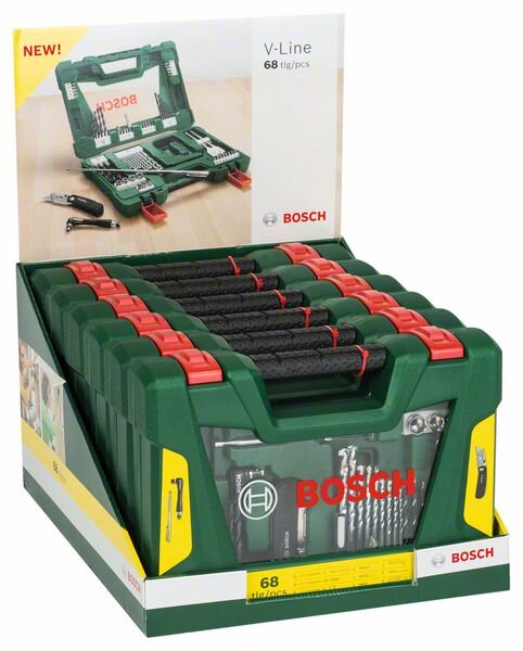 Bosch V-Line Box, Bohrer- und Bit-Set, 68-teilig, Klappmesser, Magnetstab, Winkelschr.