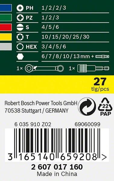 Bosch Schrauberbit- und Ratschen-Set, 27-teilig