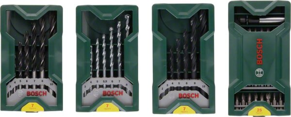 Bosch Bohr- Schrauberbit-Set 3+1, Mini-X-Line, Metall-, Stein-, Holzbohrer, Bit-Set