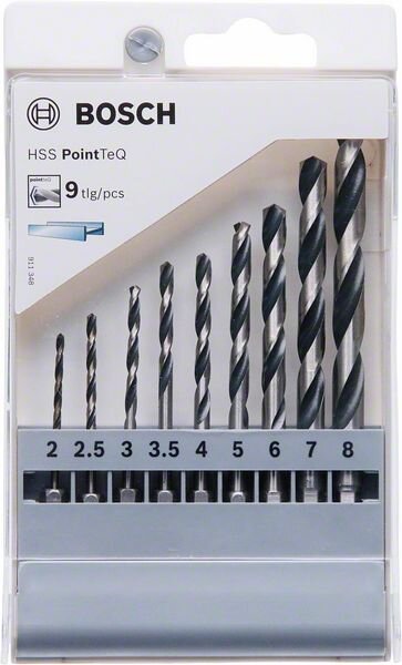 Bosch HSS PointTeQ Sechskantbohrer-Set, 9-tlg., 2–8 mm