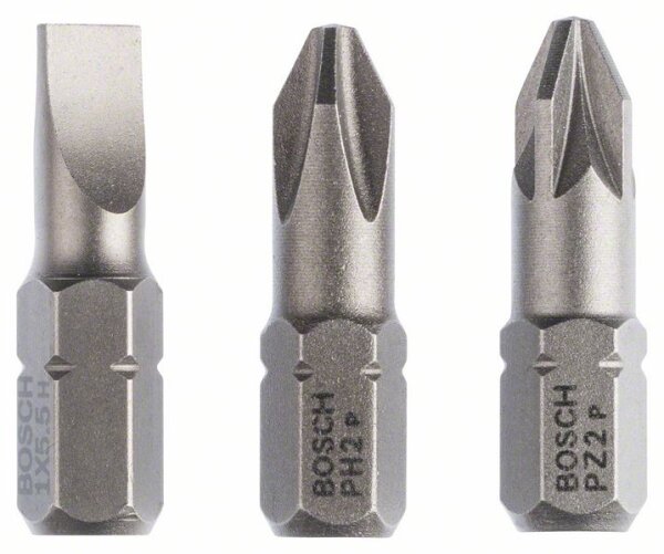 Bosch Schrauberbit-Set Extra-Hart (gemischt), 3-teilig, S 1,0x5,5, PH2, PZ2, 25 mm