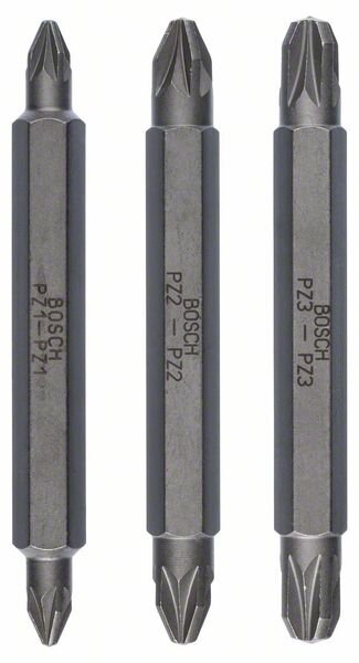 Bosch Doppelklingenbit-Set, 3-teilig, PZ1, PZ1, PZ2, PZ2, PZ3, PZ3, 60 mm