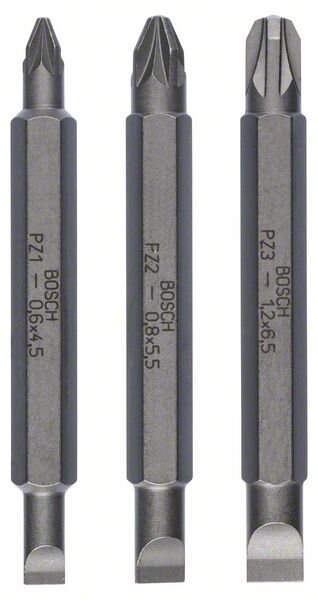 Bosch Doppelklingenbit-Set, 3-teilig, S0,6x4,5, PZ1, S0,8x5,5, PZ2, S1,2x6,5, PZ3,60mm