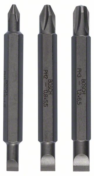 Bosch Doppelklingenbit-Set, 3-teilig, S0,6x4,5, PH1, S0,8x5,5, PH2, S1,2x6,5, PH3,60mm