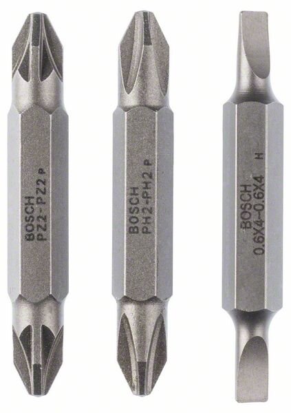 Bosch Doppelklingenbit-Set, 3-teilig, S0,6x4,0, S0,6x4,0, PH2, PH2, PZ2, PZ2, 45 mm