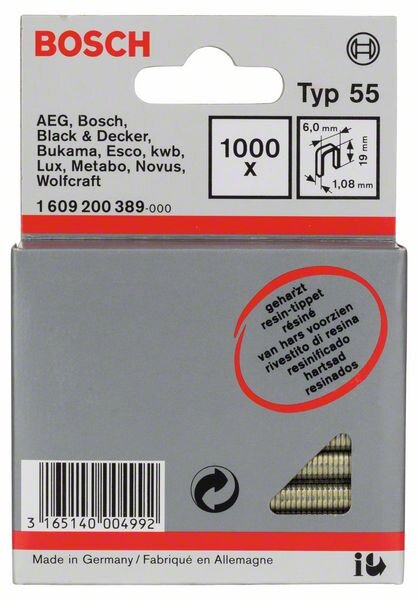 Bosch Schmalrückenklammer Typ 55, geharzt 6 x 1,08 x 19 mm, 1000er-Pack