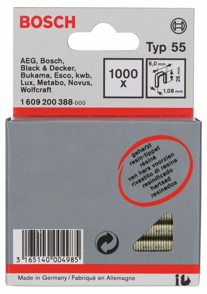 Bosch Schmalrückenklammer Typ 55, geharzt 6 x 1,08 x 26 mm, 1000er-Pack