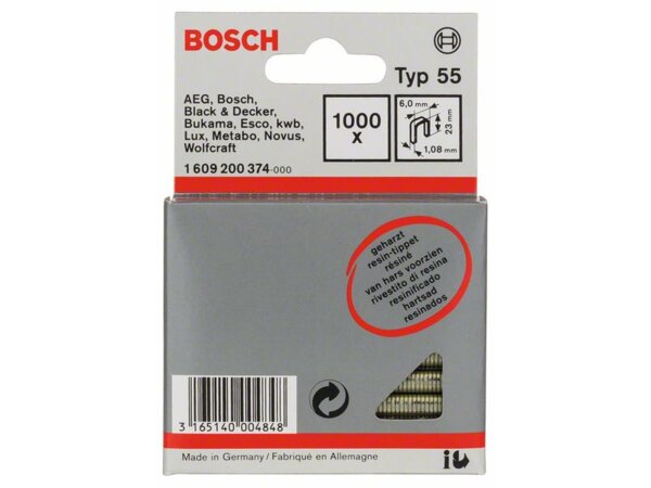 Bosch Schmalrückenklammer Typ 55, geharzt 6 x 1,08 x 23 mm, 1000er-Pack