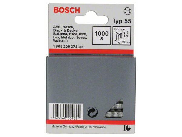 Bosch Schmalrückenklammer Typ 55, 6 x 1,08 x 16 mm, 1000er-Pack