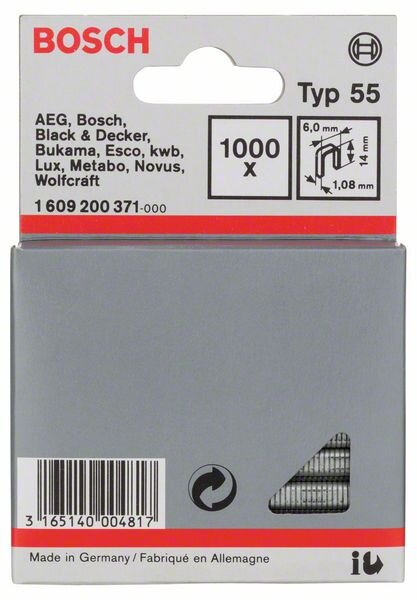 Bosch Schmalrückenklammer Typ 55, 6 x 1,08 x 14 mm, 1000er-Pack