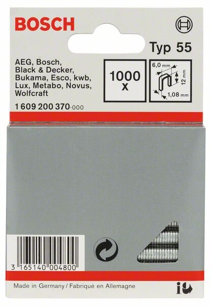 Bosch Schmalrückenklammer Typ 55, 6 x 1,08 x 12 mm, 1000er-Pack