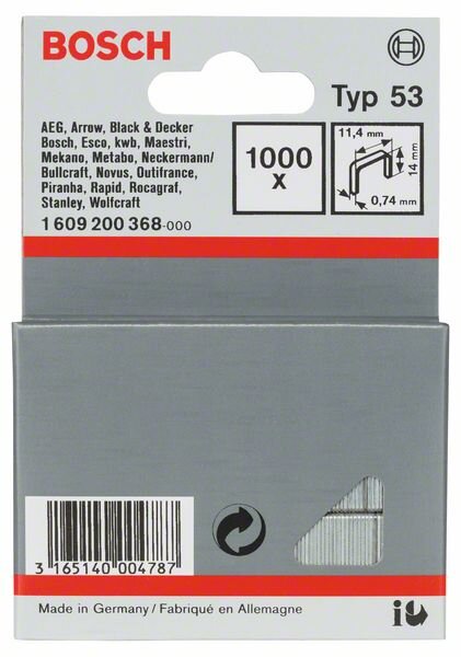 Bosch Feindrahtklammer Typ 53, 11,4 x 0,74 x 14 mm, 1000er-Pack