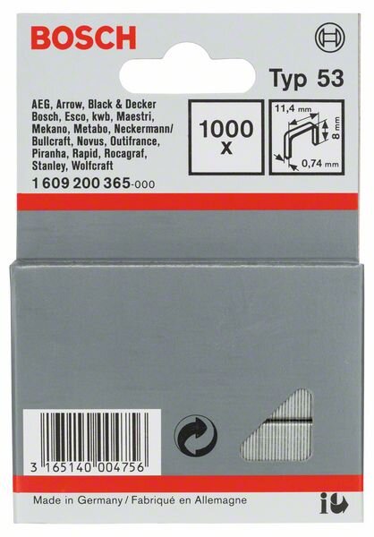 Bosch Feindrahtklammer Typ 53, 11,4 x 0,74 x 8 mm, 1000er-Pack