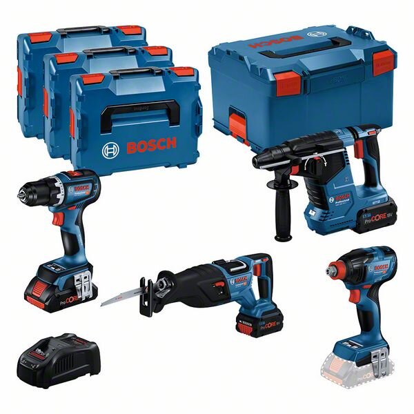 Bosch Combo Kit Set mit 4x 18V: GSR 18V-90C/GDX 18V-210C/GBH18V-24C/GSA18V-28, 3x Akku